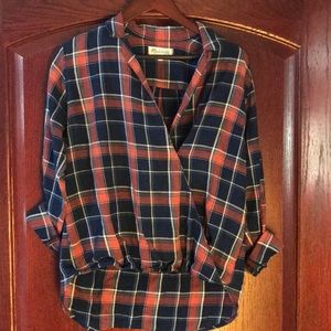 Madewell wrap front plaid shirt